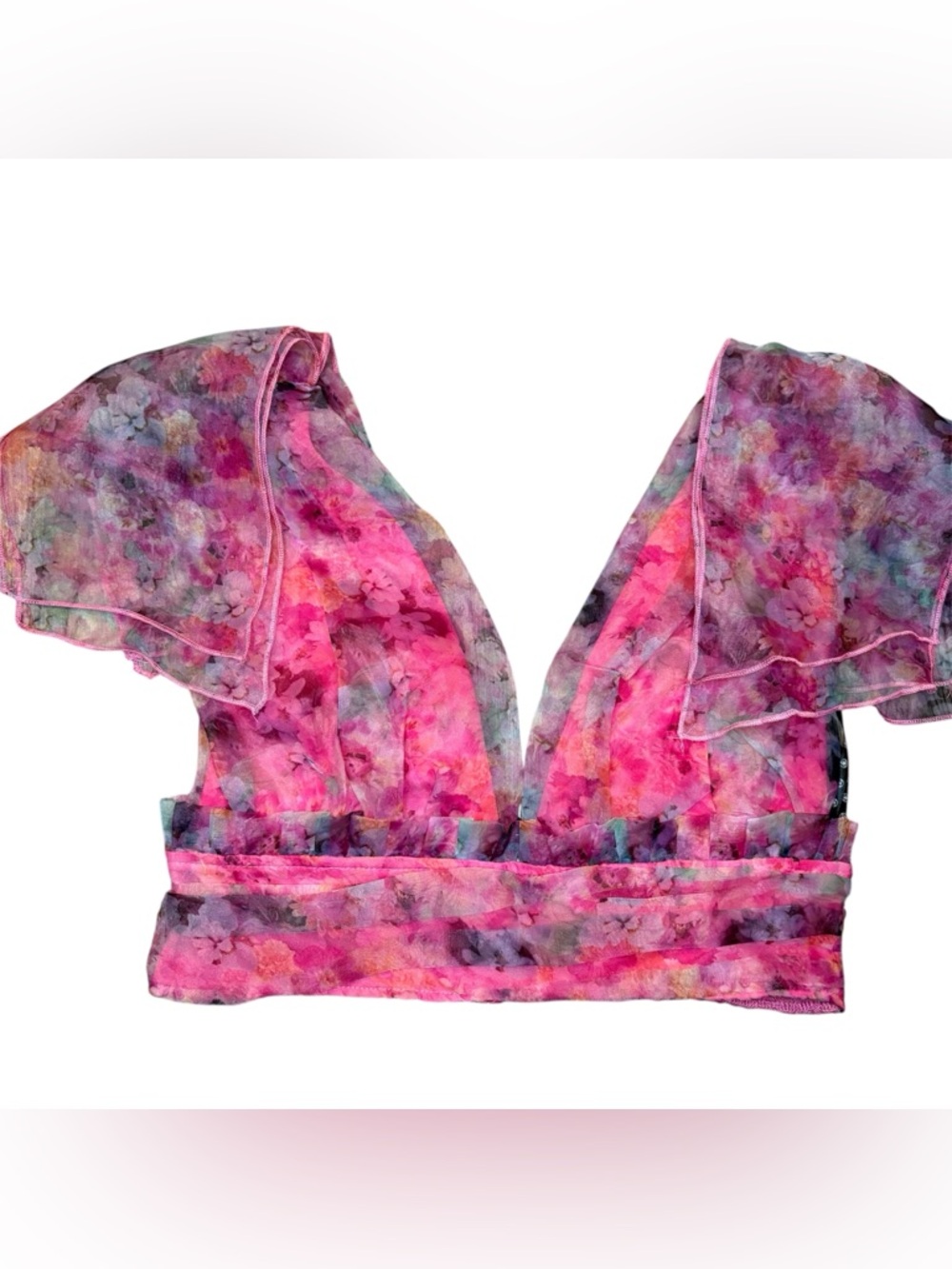 NEW Missguided floral organza crop top pink size 8
